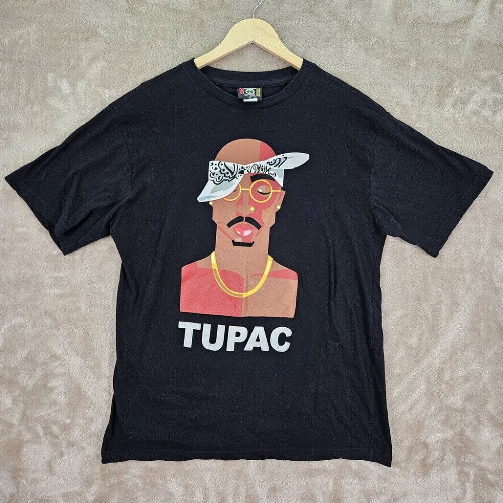 Cross Colours Tupac Shakur 2Pac T-Shirt Black Short Sleeve Men's XL Hip Hop
